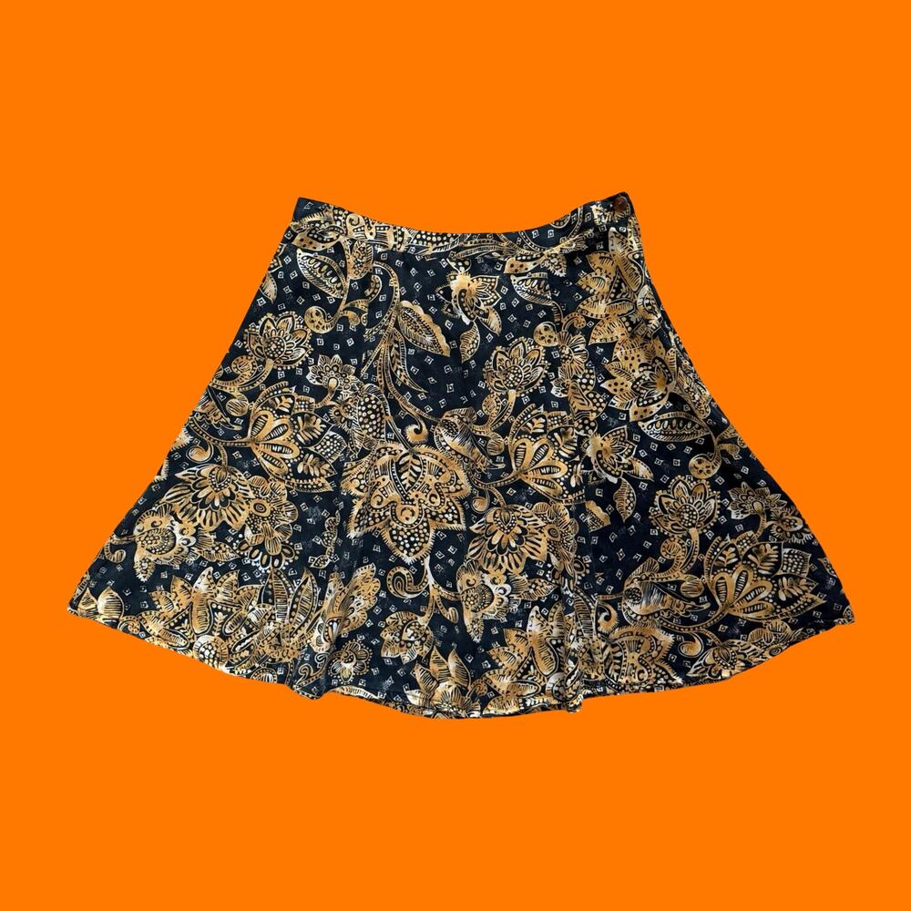 90's vintage earthy boho abstract floral 100% silk skirt Size 8